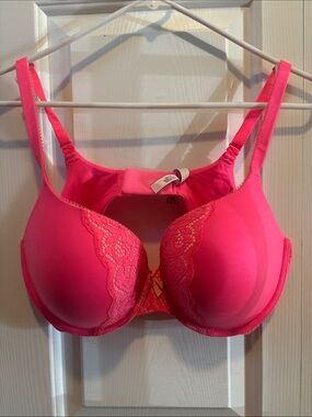 Victoria's Secret Hot Pink Lace-Trim Padded Bra